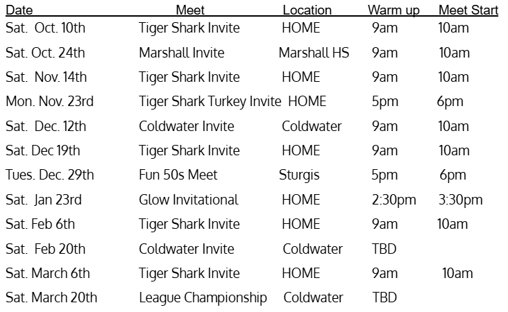 Tiger Shark meet schedule