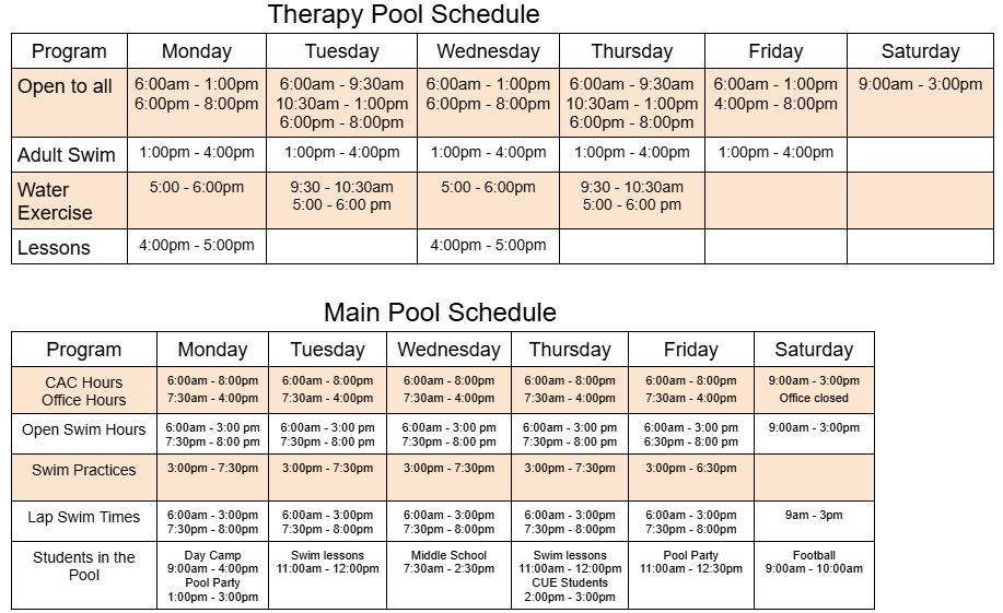 Pool Schedule